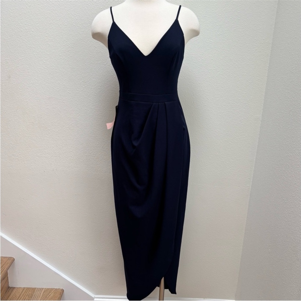 Bhldn Formal Bridesmaid Dress Evening Gown Wedding V Neck Maxi Navy Blue Size 6 - Picture 2 of 14